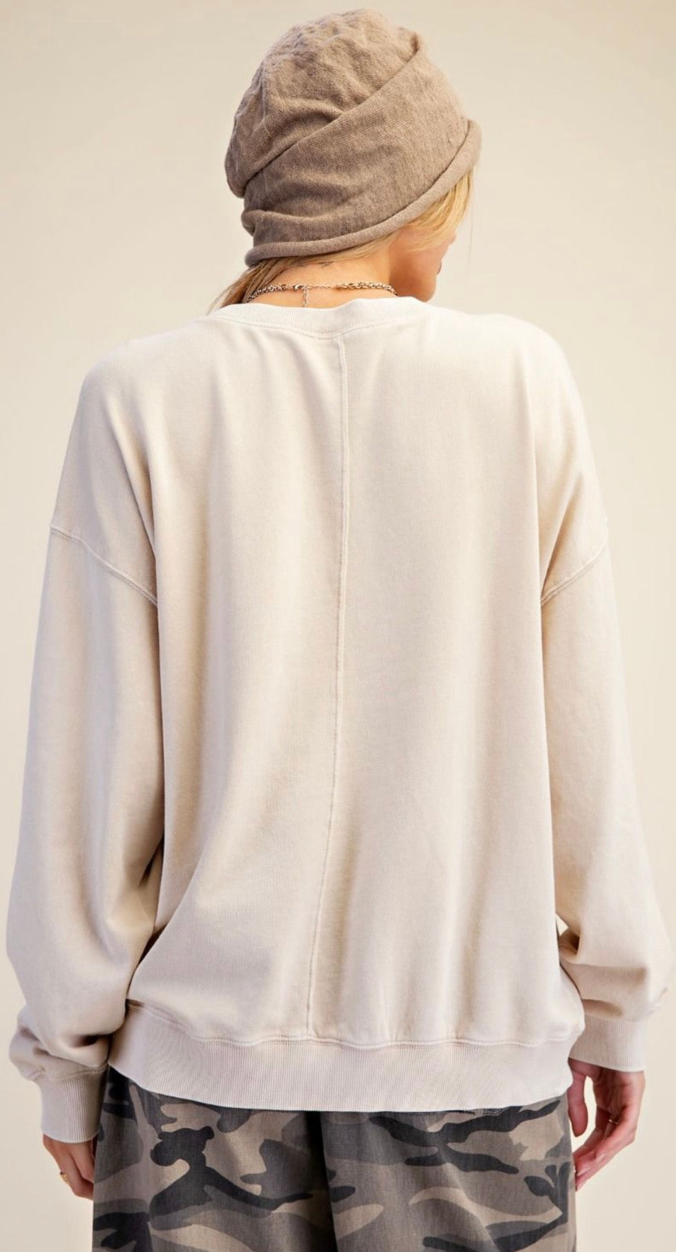 Easel ET30426 ECRU GRAPHIC FRONT WASHED TERRY PULLOVER