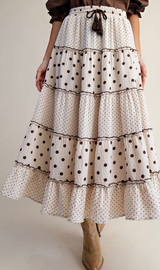 EASEL EB58131 Natural Dots Print Mix Mineral Wash Skirt