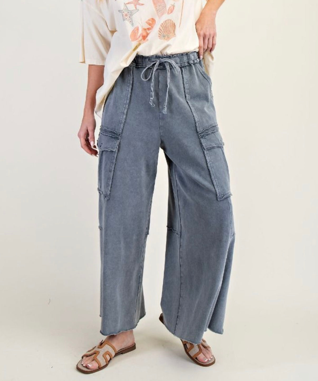 EASEL EB40795 Mineral Wash Wide Leg Pant