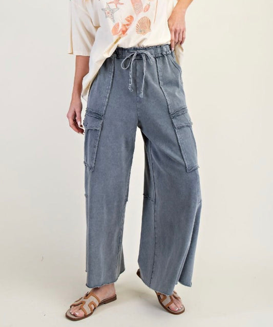 EASEL EB40795 Mineral Wash Wide Leg Pant