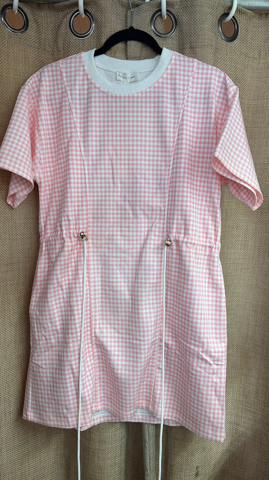 Entro D31043 Gingham Tie Dress Pink