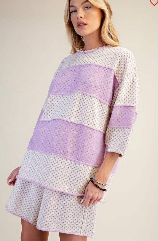 ET28424- 3/4 slvs rugby stripe pattern blouse- natural pink