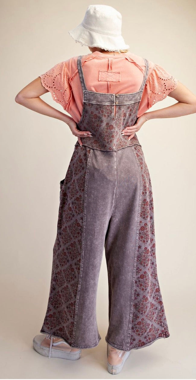 Easel EB90234B ASH PATCHWORK PRINT MIX WASHED TERRY ROMPER