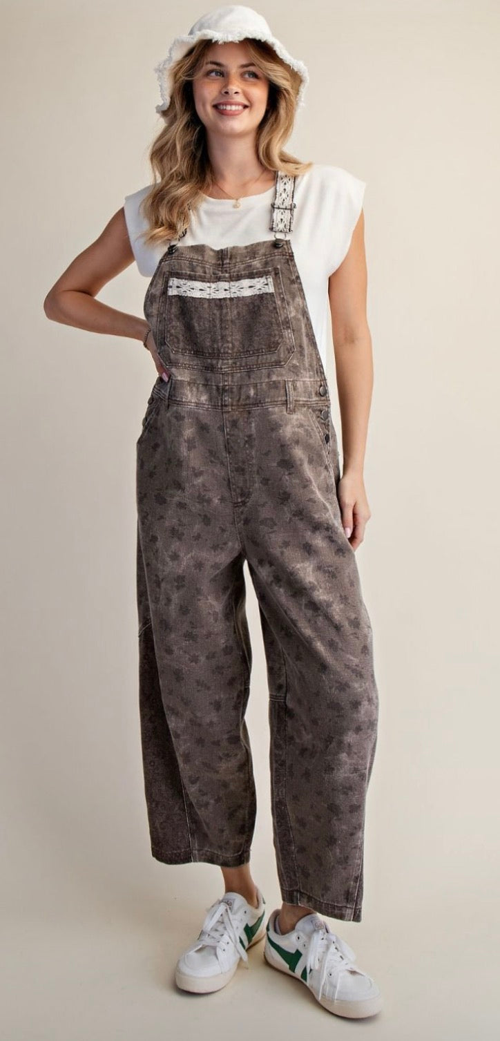 EASEL EB58179 BROWN PRINT MIX ENZYME WASHED OVERALL