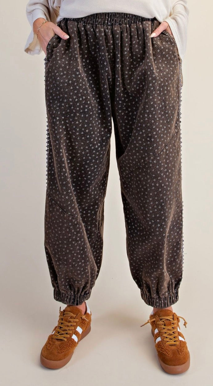 Easel EB58171 ASH MOCHA PRINTED CORDUROY PANTS