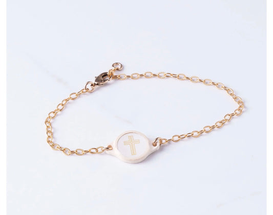 Tap to Pray Survivor Bracelet 14K Gold Plated + Vanilla Cross
