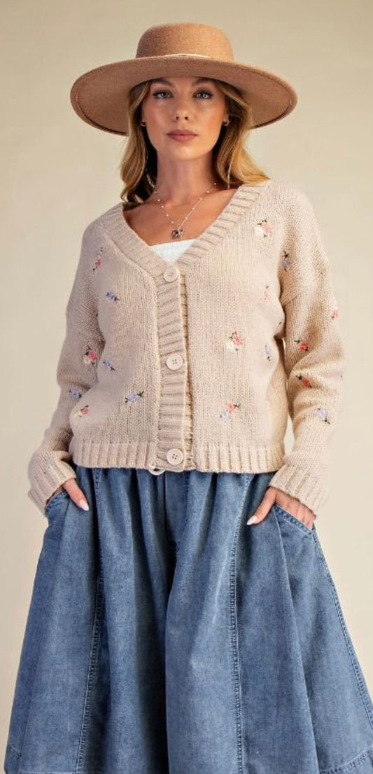 EASEL ET71828 Khaki LS Embo Knitted Cardigan