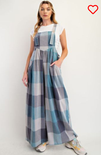 Easel-EB56726-Plaid Pattern Mineral Wash-Denim Mix