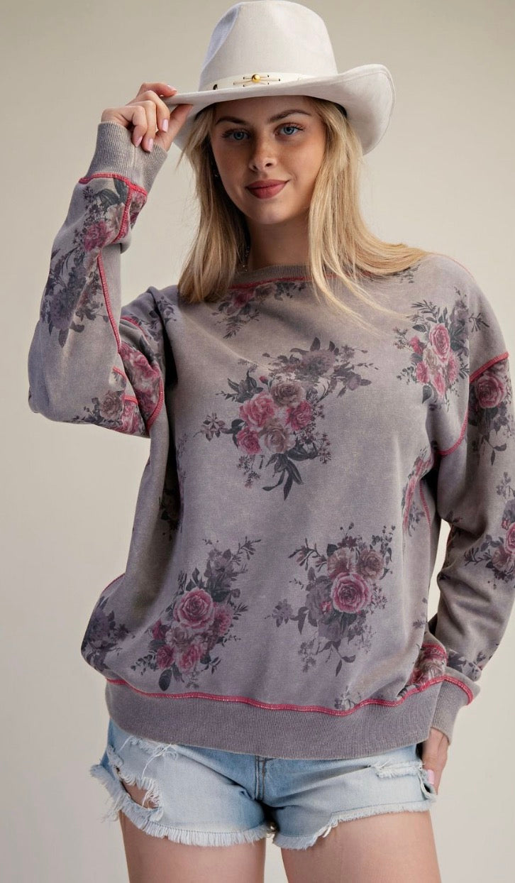 Easel ET29613X ASH SIGNATURE PRINT WASHED TERRY PULLOVER