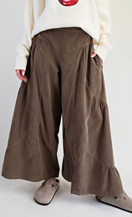EASEL EB57070 Baby Corduroy Palazzo Pants Ash Olive
