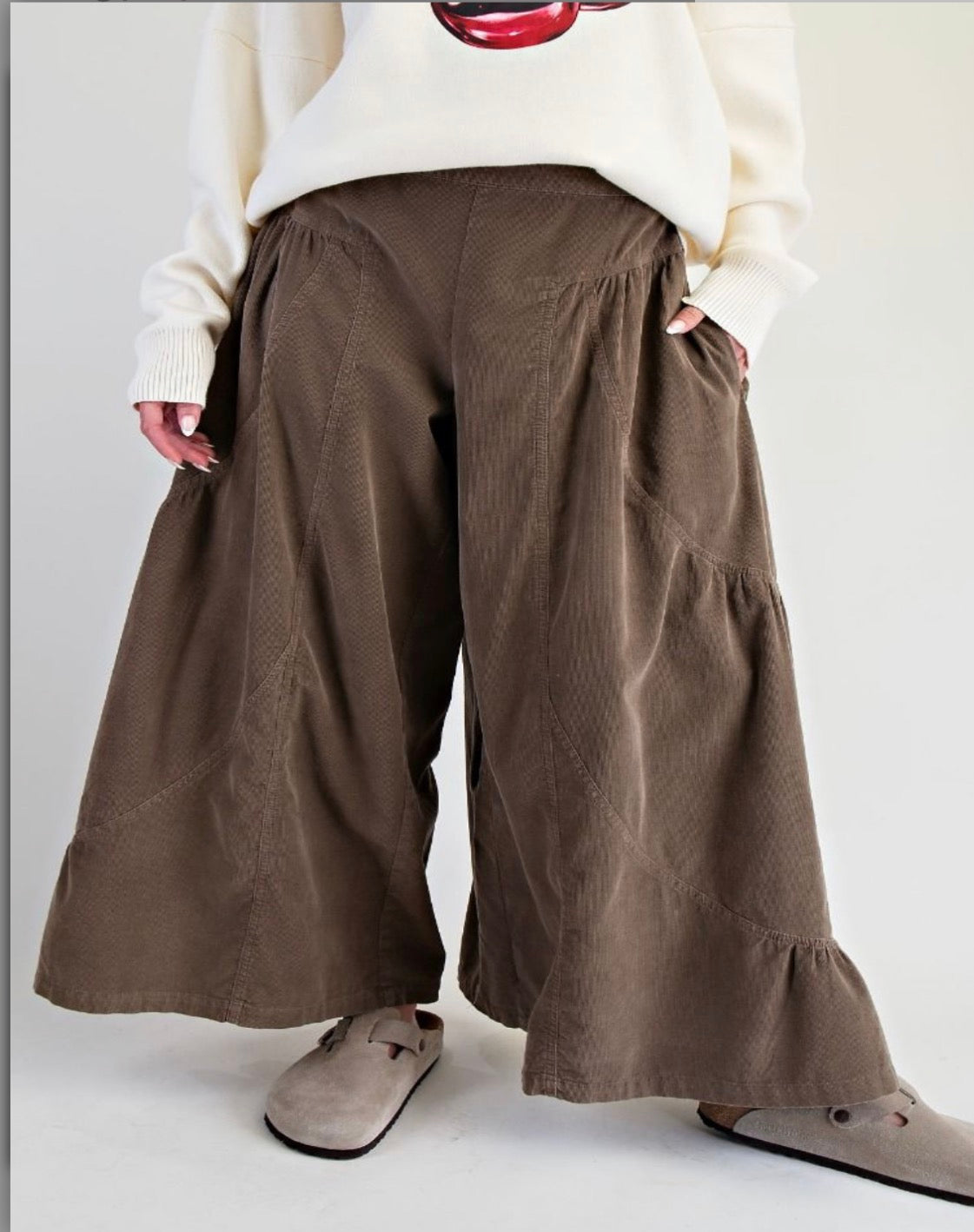 EASEL EB57070 Baby Corduroy Palazzo Pants Ash Olive