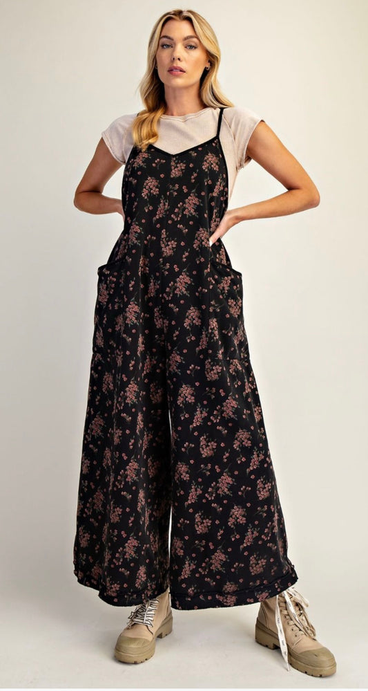 EASEL EB57899 Floral print Mineral Wash Jumpsuit
