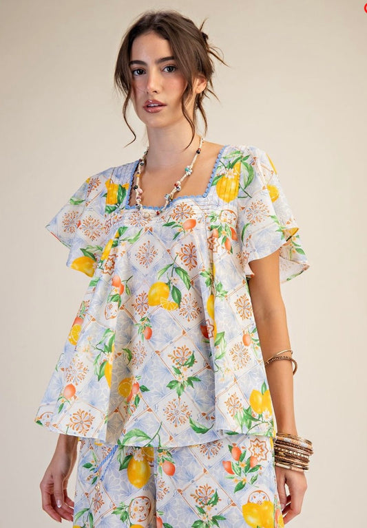 ET28962 Double wing slvs printed blouse