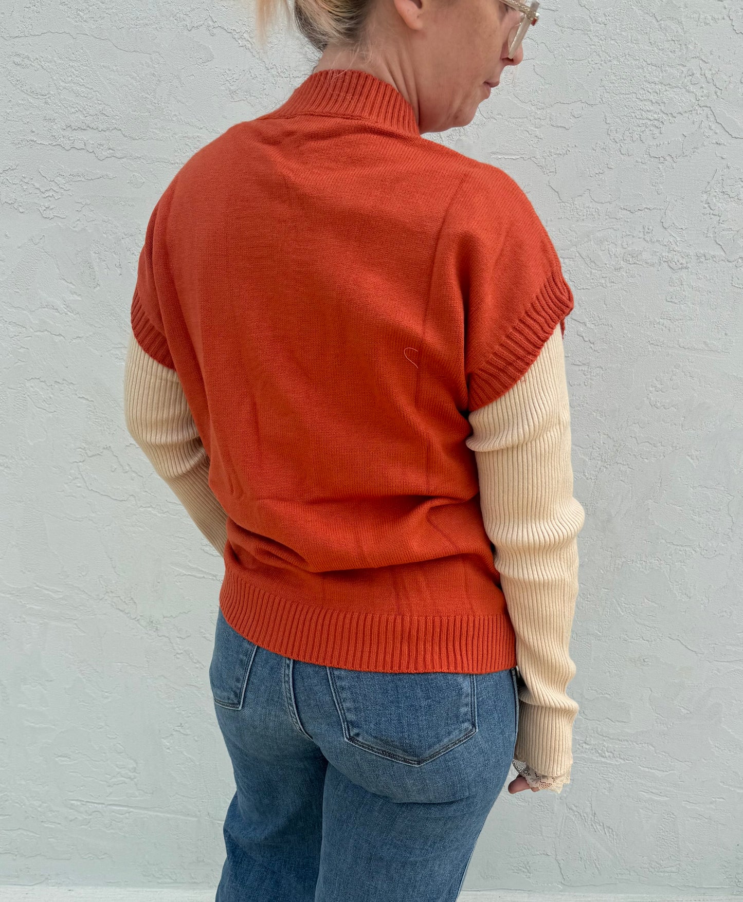Vine & Love VT82759D Pumpkin Embroidered Knitted Sweater Vest