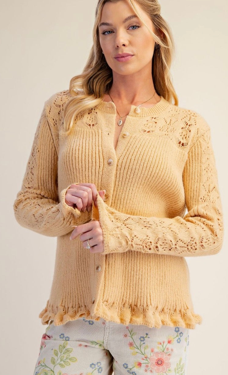 Easel ET19114 HONEY MUSTARD KNITTED SWEATER CARDIGAN