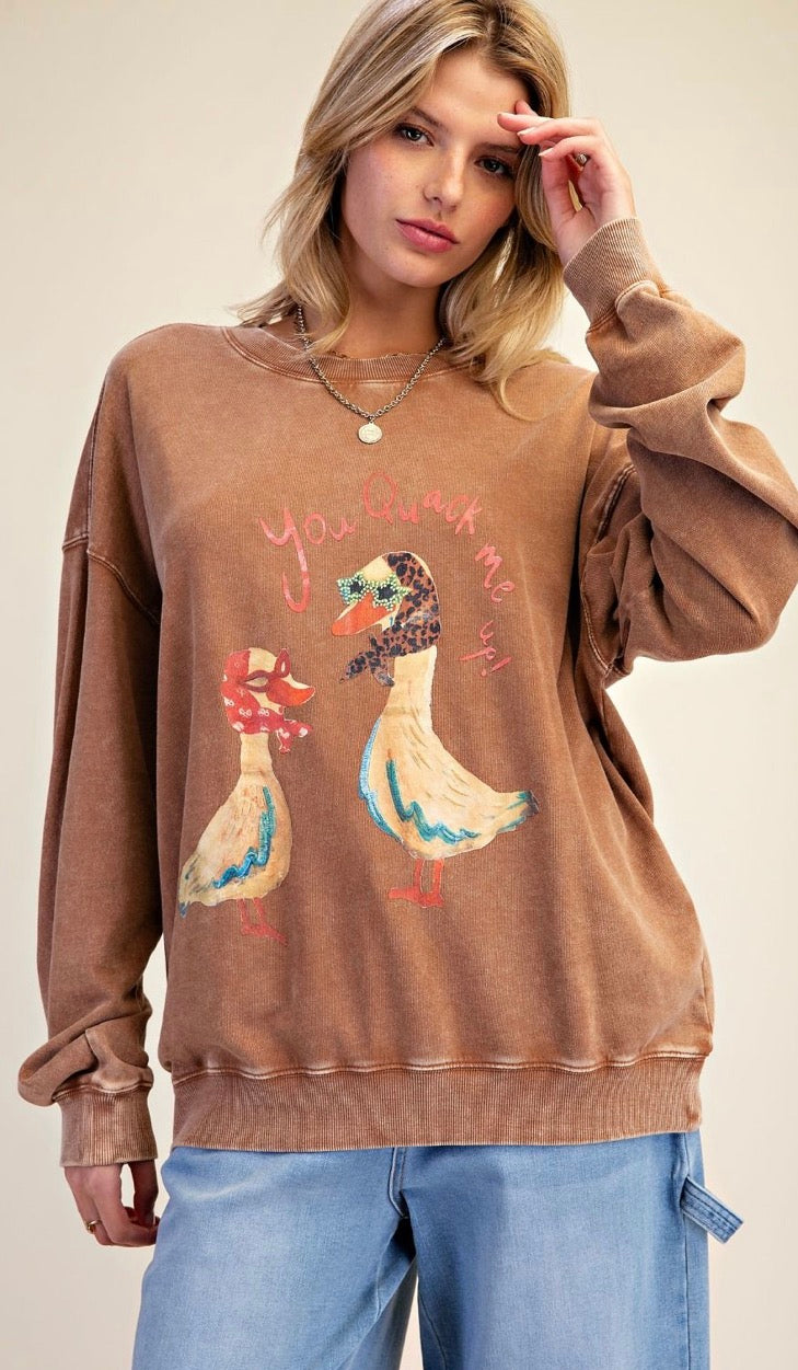 Easel ET30426 MOCHA GRAPHIC FRONT WASHED TERRY PULLOVER