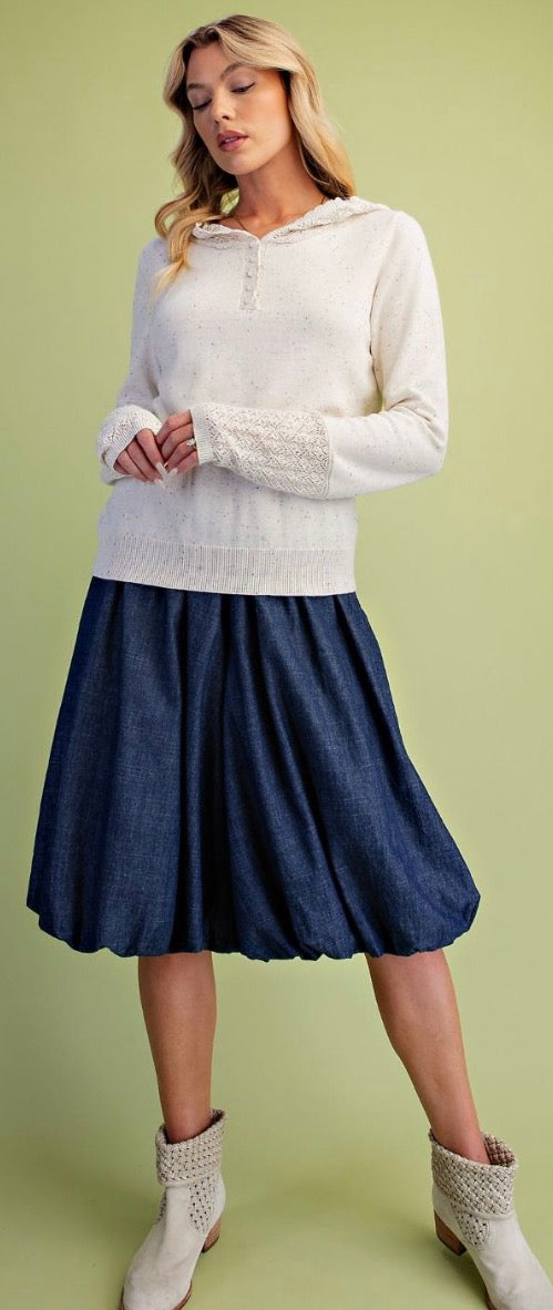 EASEL ST100332 IVORY HOODED KNIT SWEATER TOP