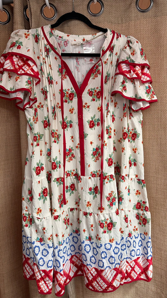 ED79095 Wing Slvs Printed Rayon Dress