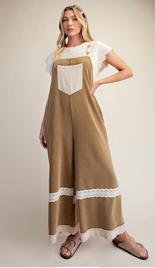EASEL EB58094 Mineral Wash Terry Overall Pants