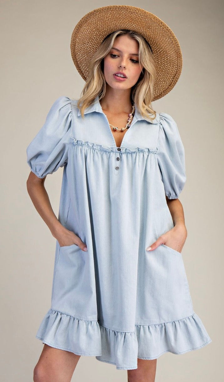 Easel ED71494 Lt Denim Short Slvs Ruffle Botto