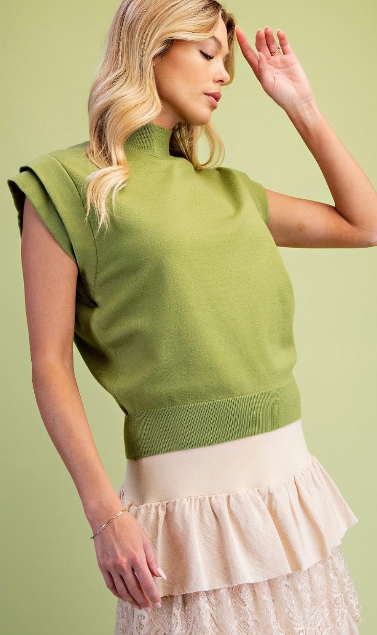 Easel ST100314 MATCHA CAP SLVS KNITTED SWEATER TOP