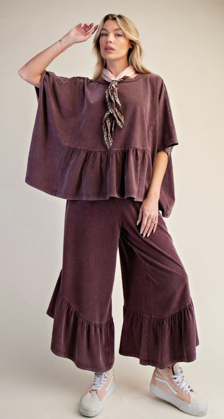 EASEL ET30152 MULBERRY RUFFLE BOTTOM WASHED TOP