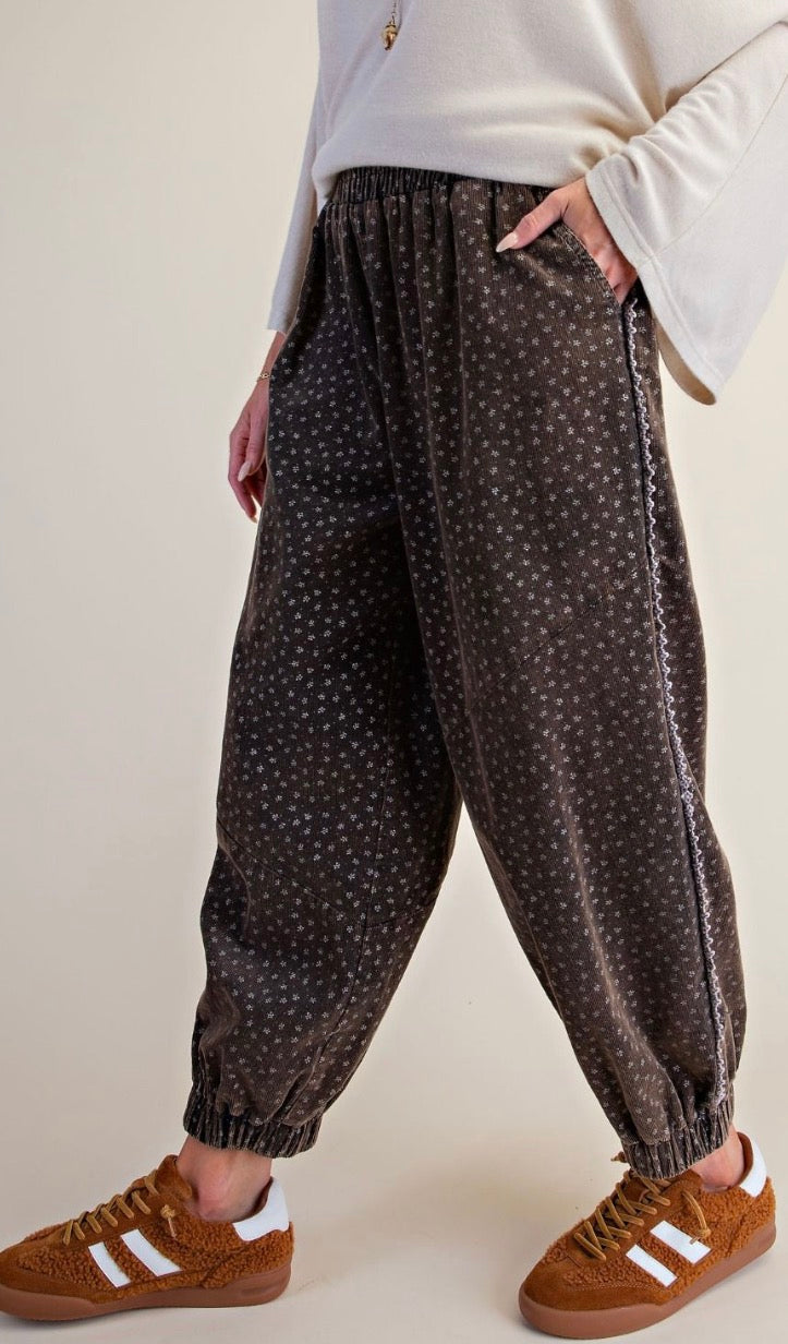 Easel EB58171 ASH MOCHA PRINTED CORDUROY PANTS