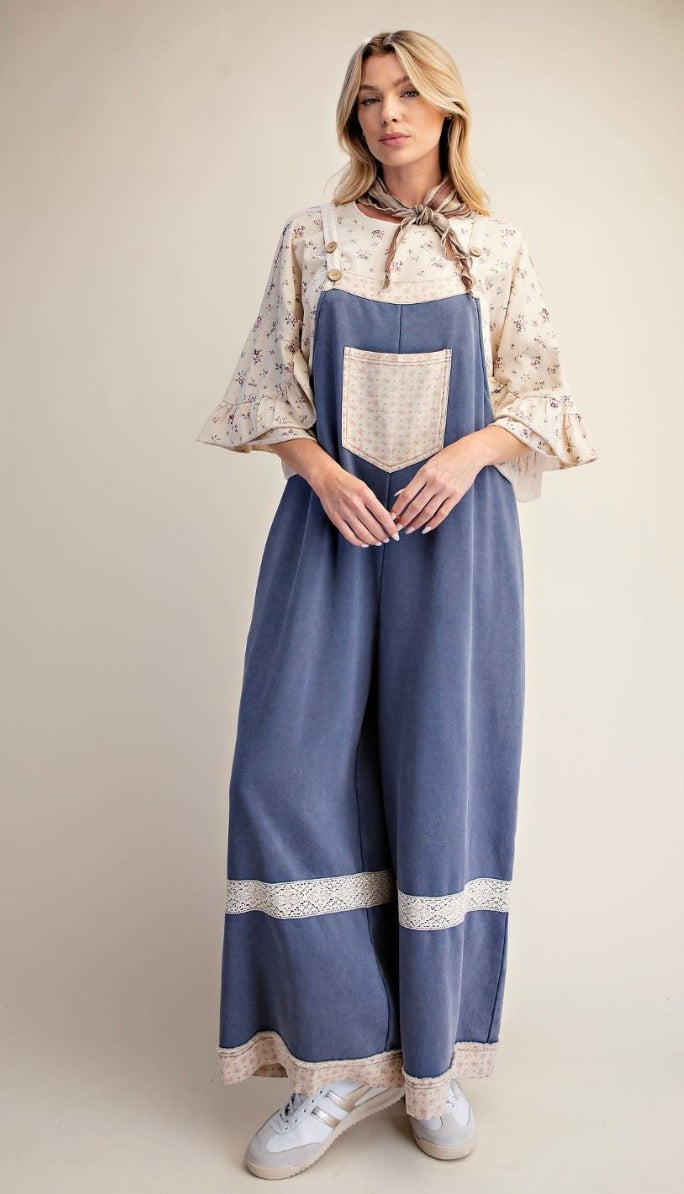 Easel EB58094 Denim WASHED TERRY OVERALL PANTS