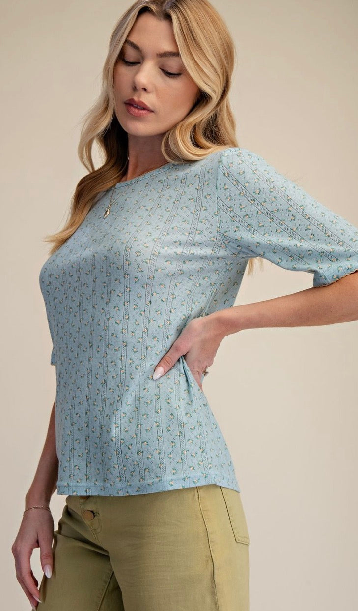 Easel ET72035 Sage HALF SLVS DITSY PRINTED TOP