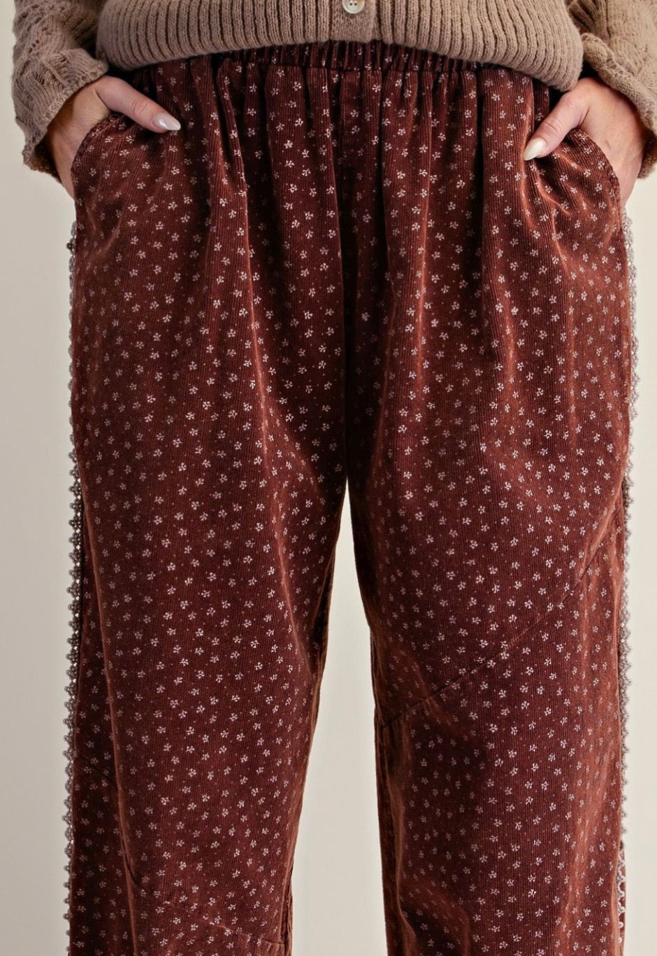 Easel EB58171 CHERRY WOOD PRINTED CORDUROY PANTS