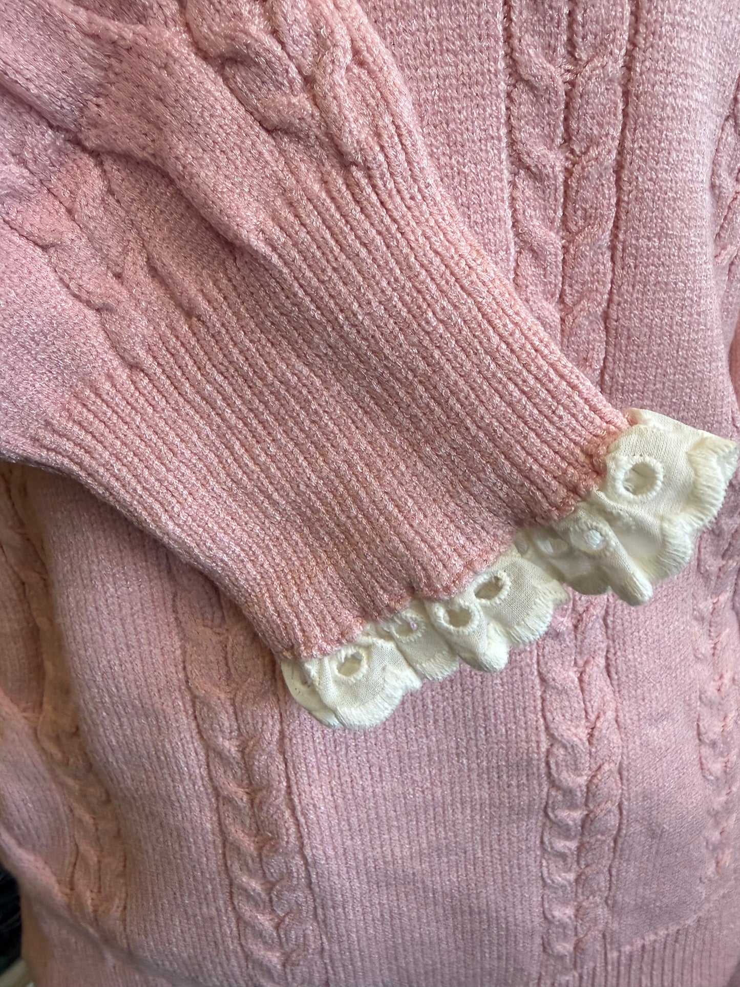 Vine and Love Blush Lace Embellished VNeck Cable Knit Sweater VT60757