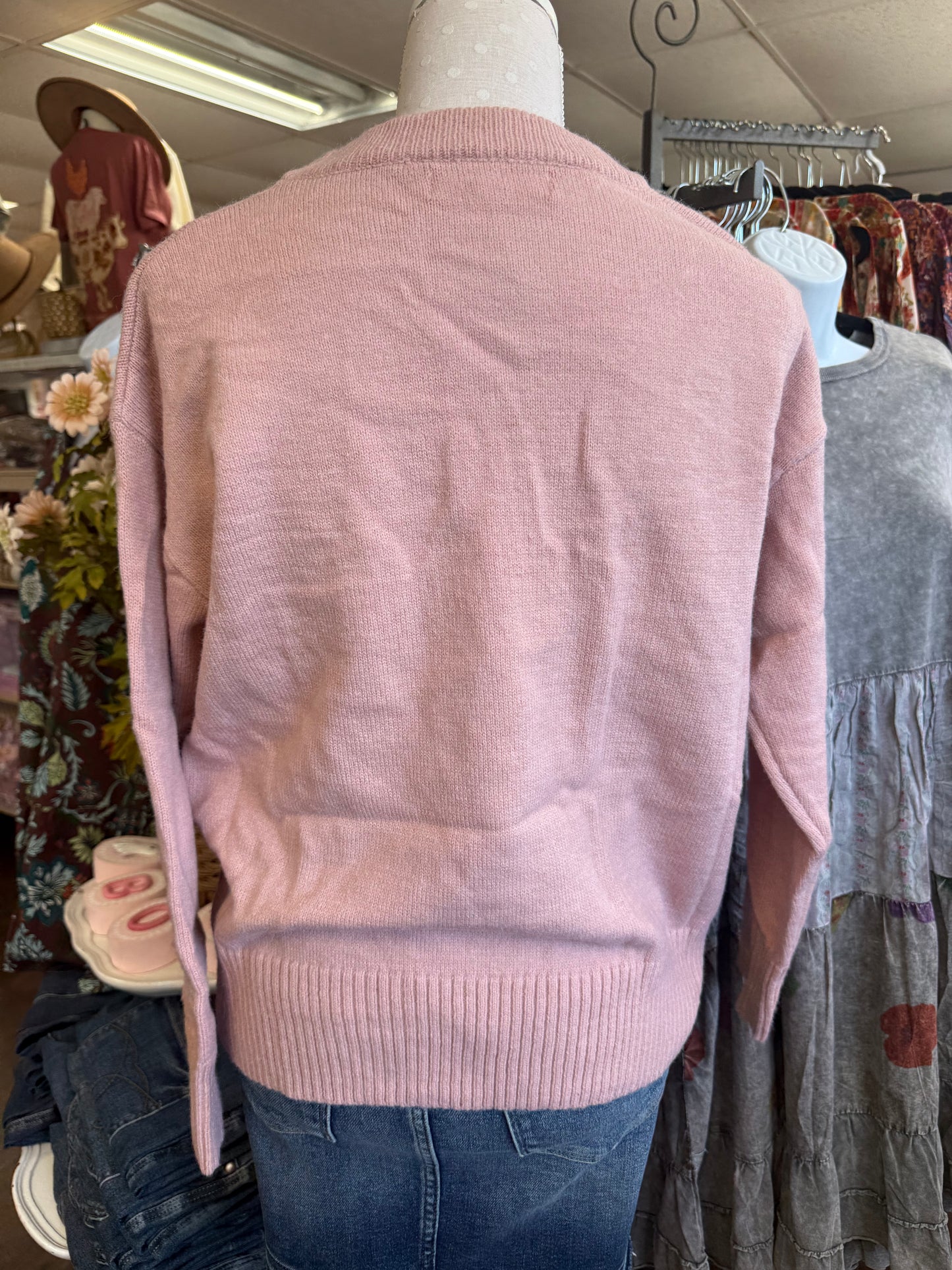 Vine & Love VT60775 Blush Floral Handmade 3D Embroidered Knot Sweater
