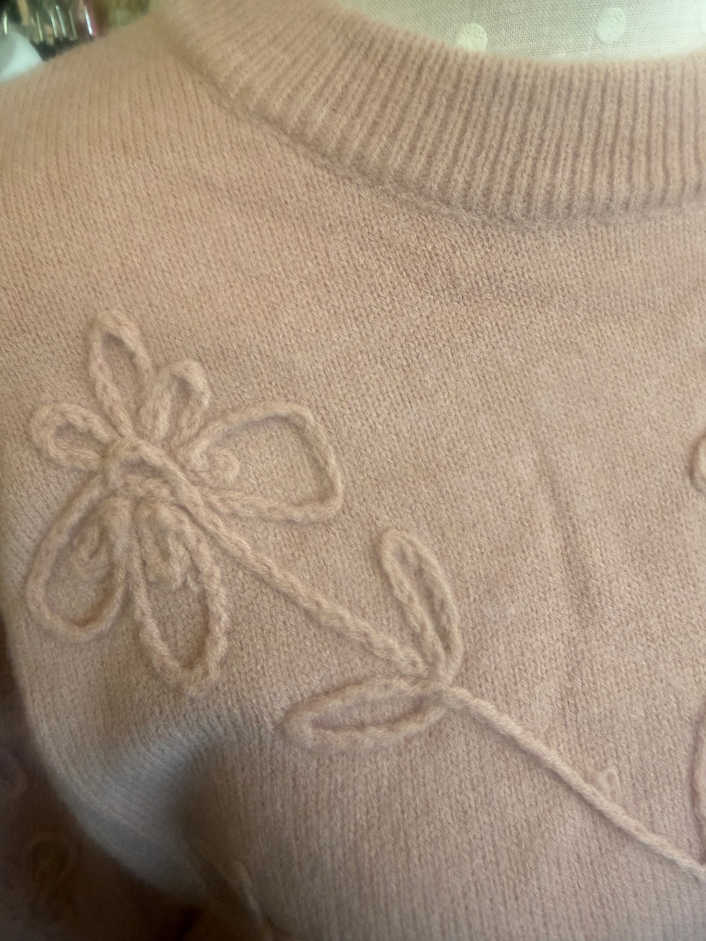 Vine & Love VT60775 Blush Floral Handmade 3D Embroidered Knot Sweater