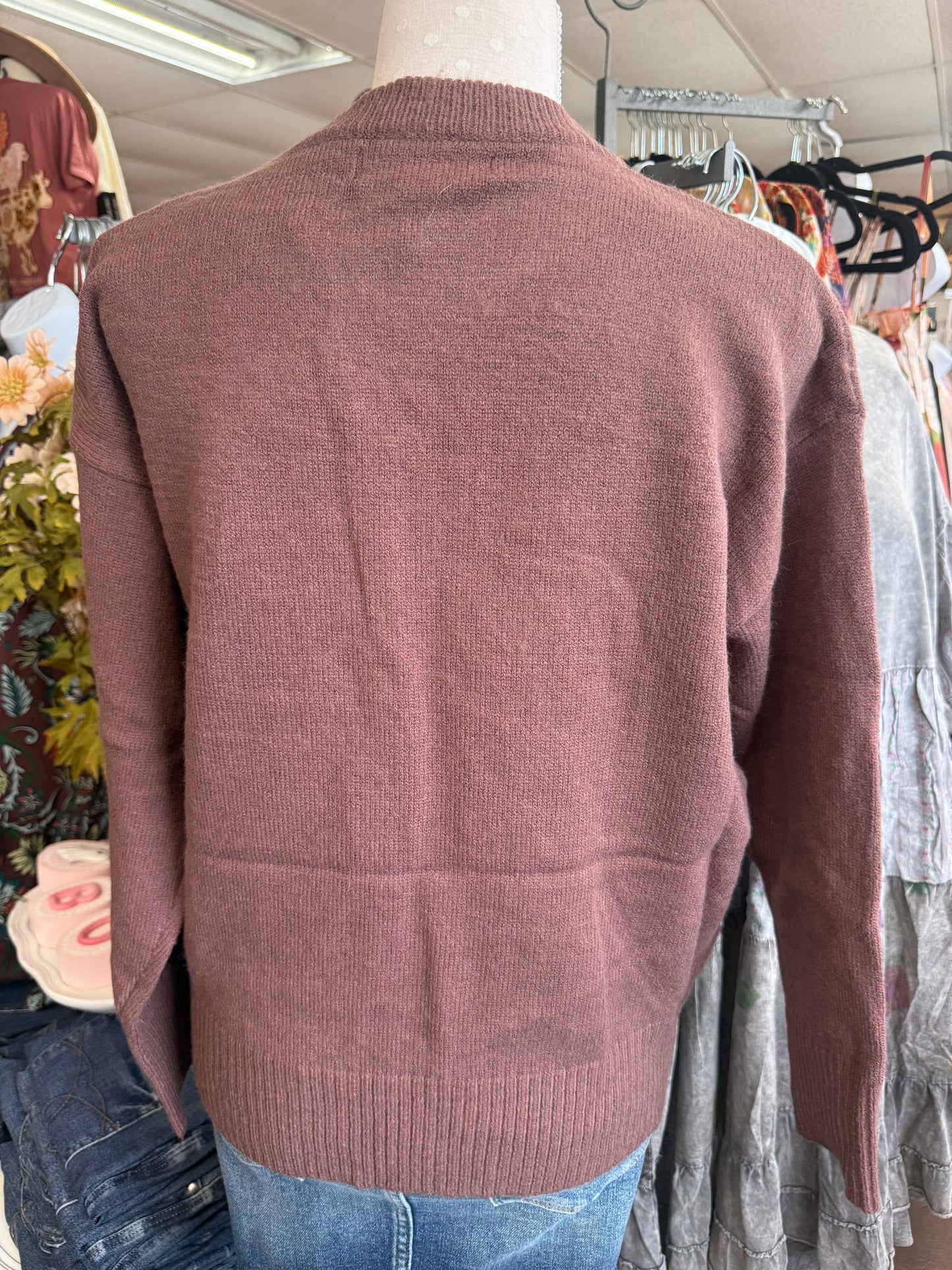 Vine & Love VT60775 Brown Floral Handmade 3D Embroidered Knot Sweater