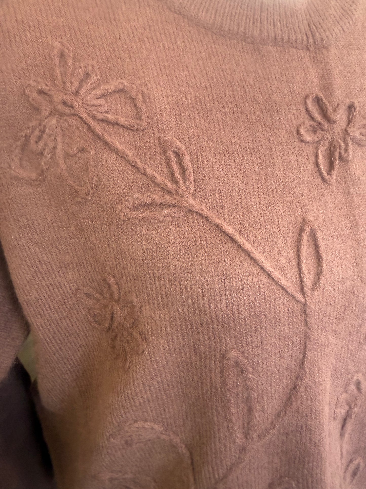 Vine & Love VT60775 Brown Floral Handmade 3D Embroidered Knot Sweater
