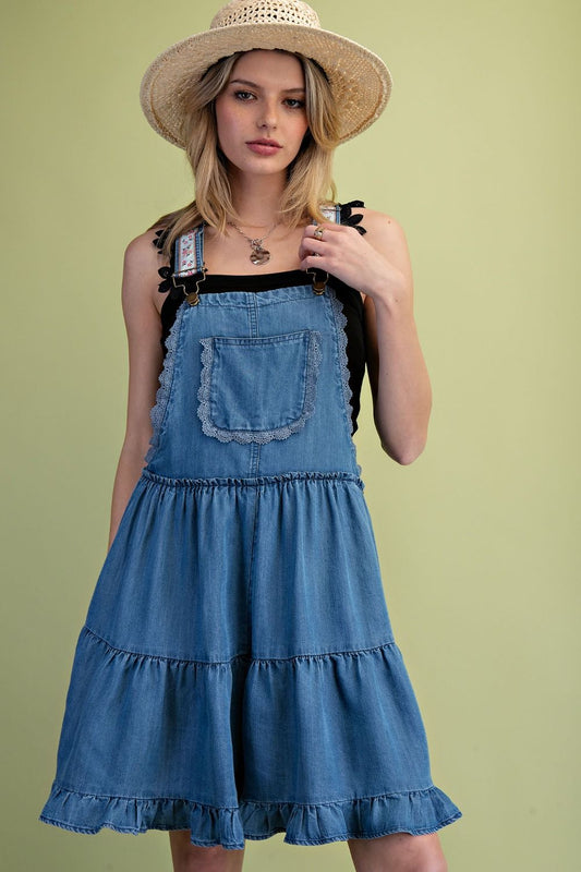 EB 57075 WASHED DENIM TENCEL RUFFLE BOTTOM