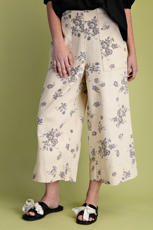 EB 57685 KHAKI FLORAL PRINT WASHED PANT