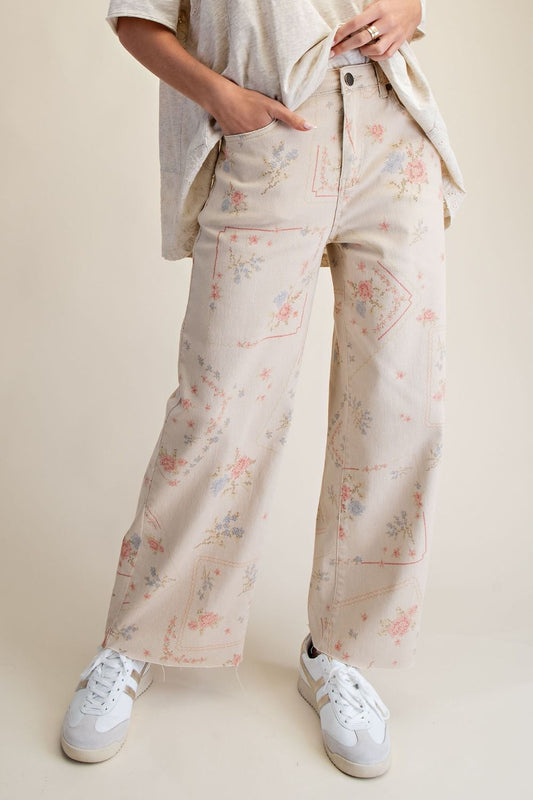 EB 90236 ROSE PRINTED ENZYME WASHED PANT