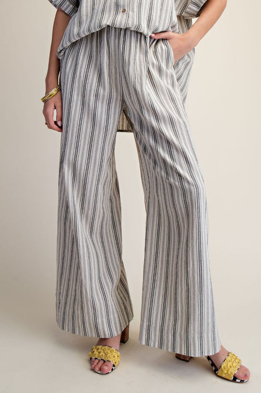 EB 90240 OATMEAL STRIPE COTTON LINEN PANT