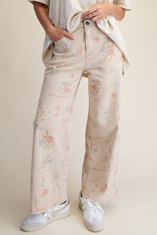 EB 90236 KHAKI PRINTED ENZYME WASHED PANT