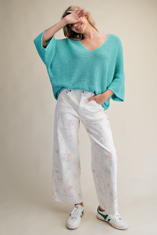 EB 90236 WHITE PRINTED ENZYME WASHED PANT