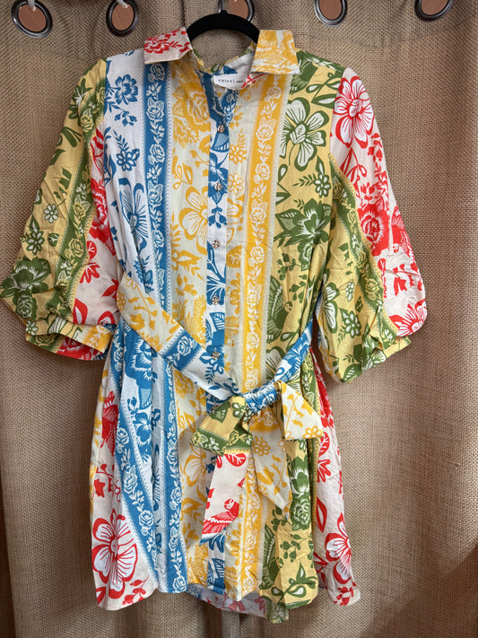 Entro D30962 Hawaiian Floral Button Front Dress