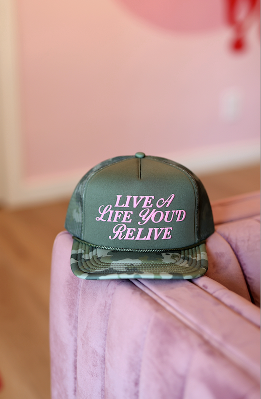 JLB-LIVE A LIFE YOU'D RELIVE/TRUCKER HAT (CAMO/PINK)
