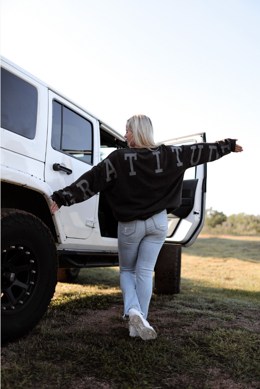 JLB-Gratitude (Midnight) - "My Go To" Oversized Sweatshirt / Acid Wash Crew