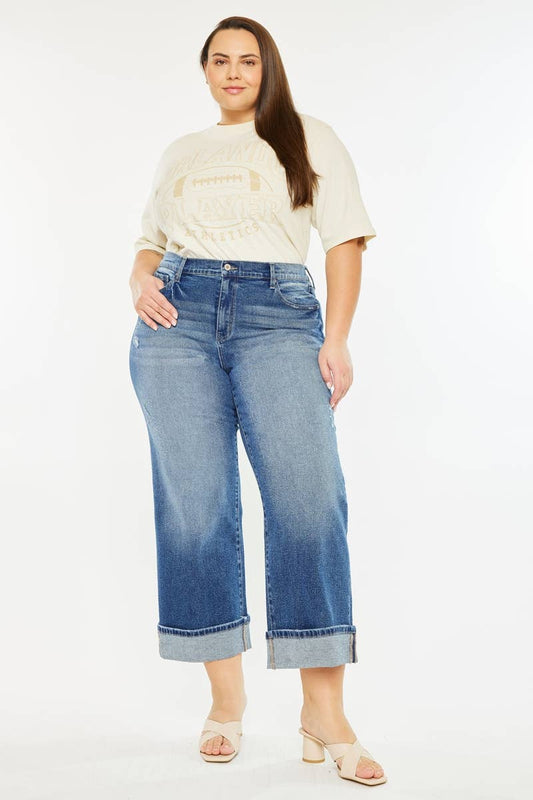 KC5518D-P PLUS HIGH RISE CROPPED WIDE LEG JEANS-