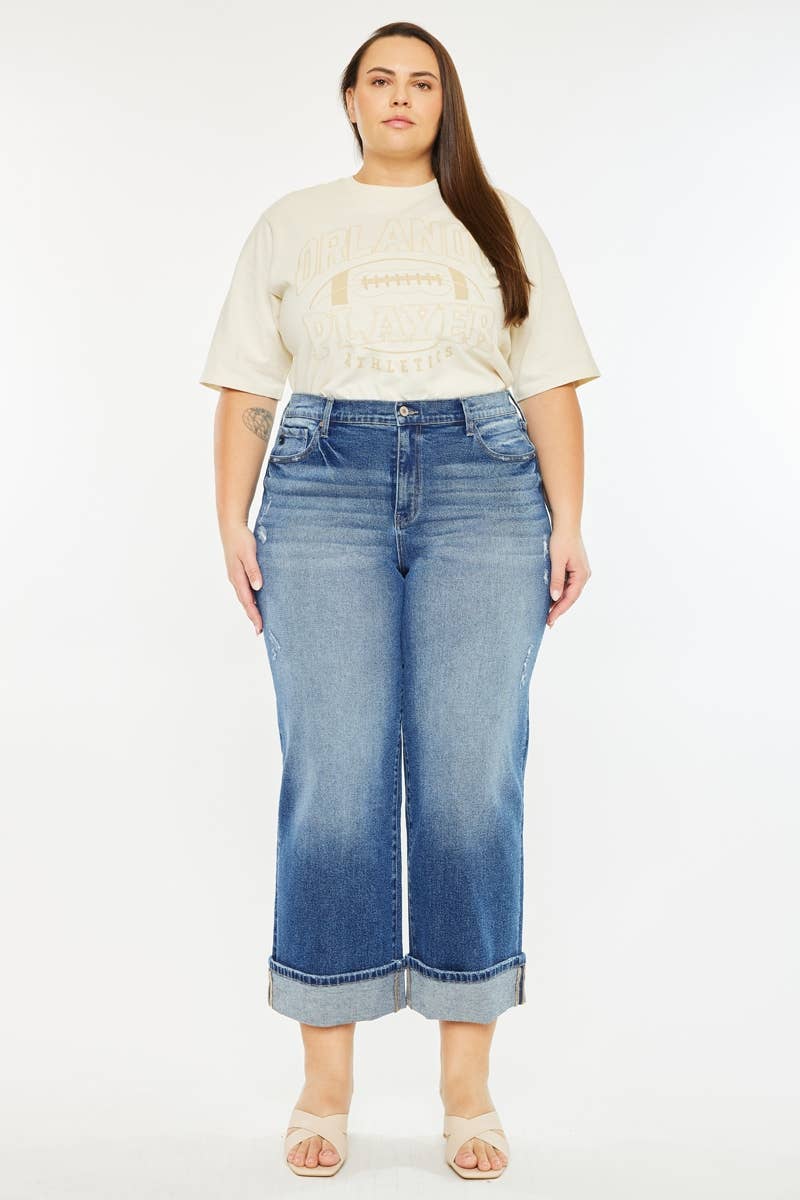 KC5518D-P PLUS HIGH RISE CROPPED WIDE LEG JEANS-