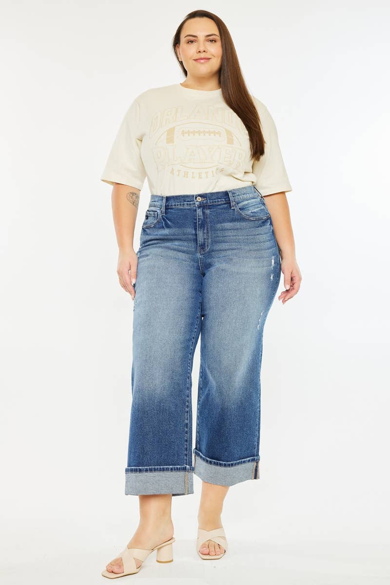 KC5518D-P PLUS HIGH RISE CROPPED WIDE LEG JEANS-