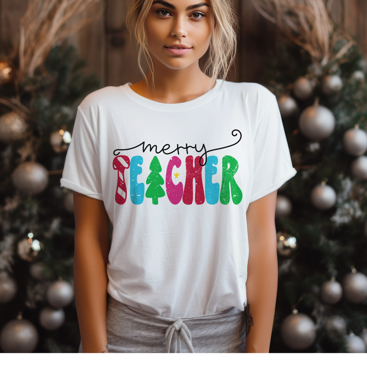 Merry xmas Teacher Vintage Graphic Tee
