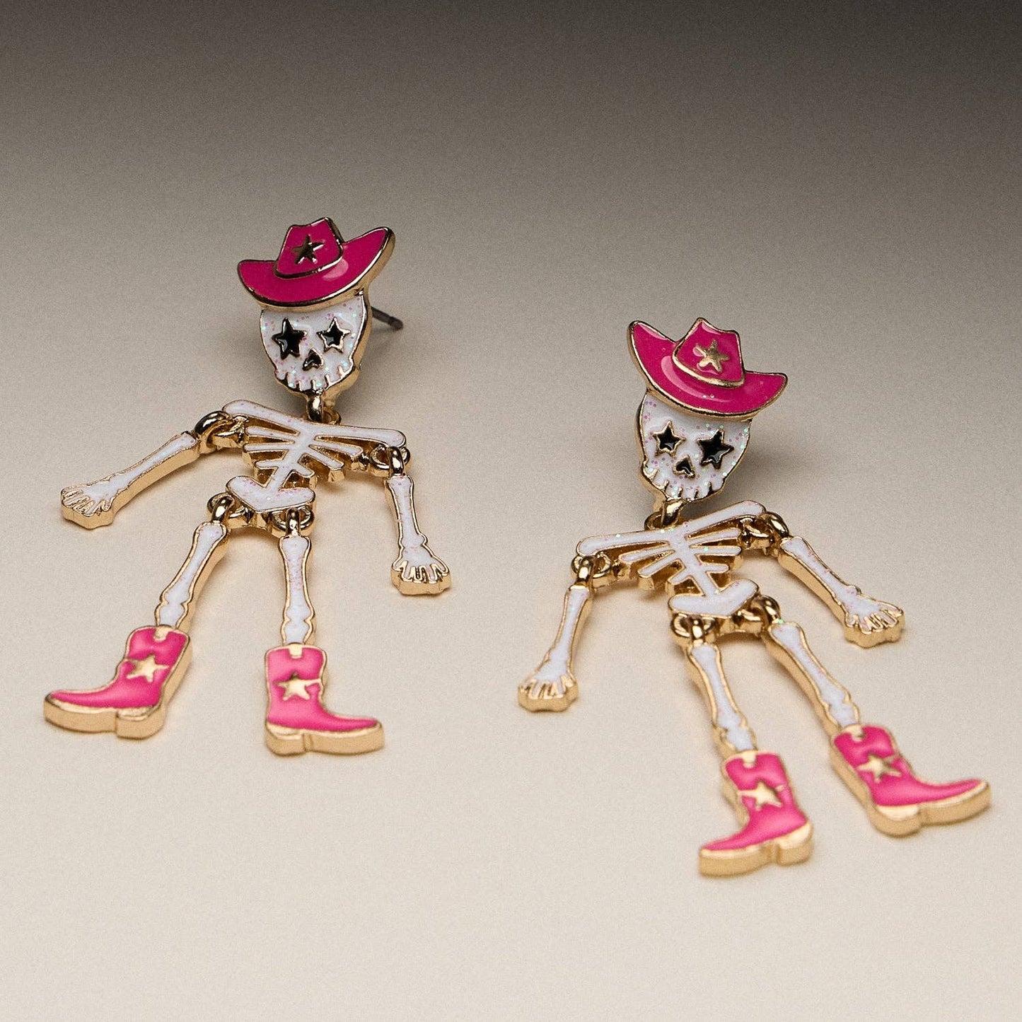 Western-Inspired Skeleton Earrings with Hat and Boot Accents