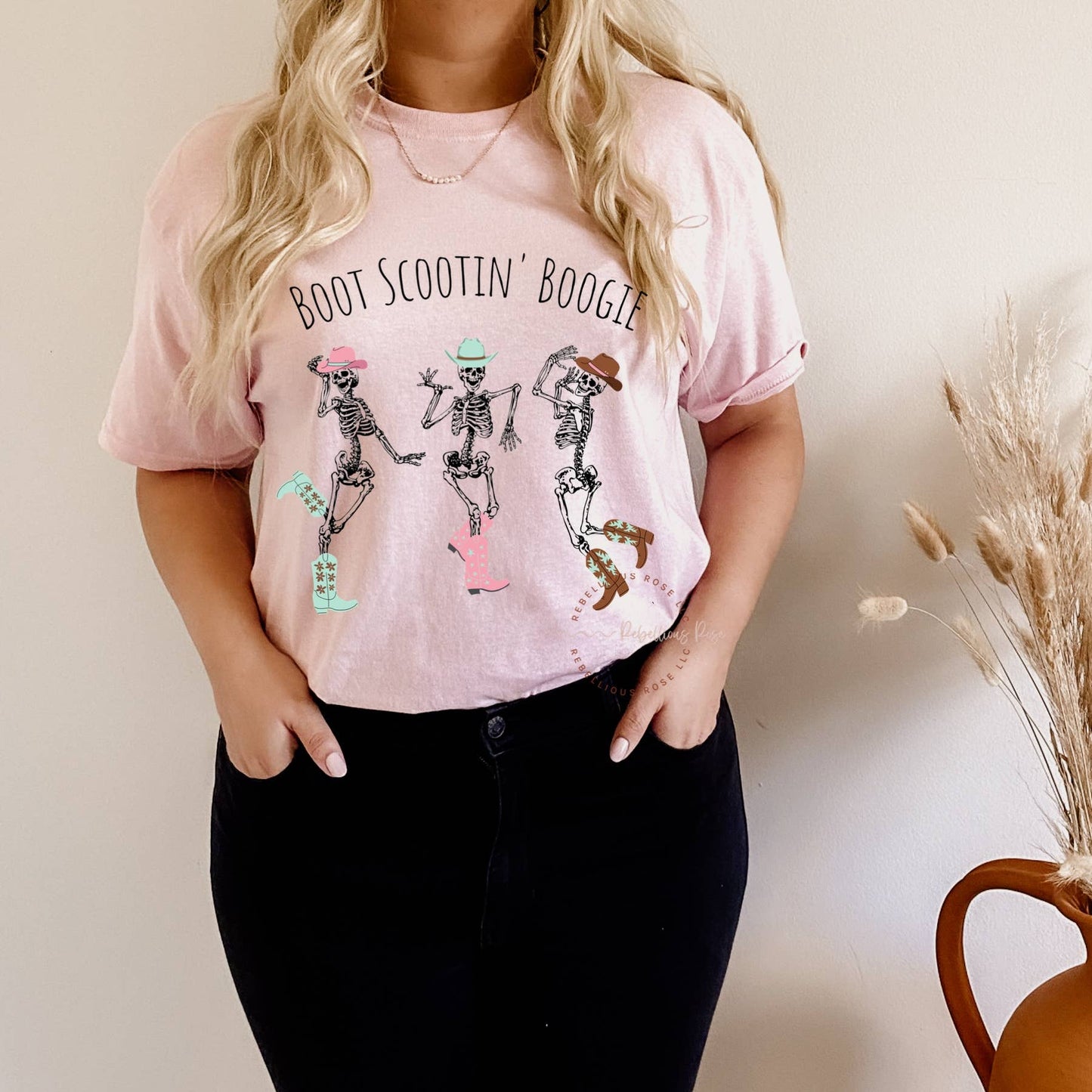 Boot Scootin Spooky Skellie Western Halloween Graphic Tee